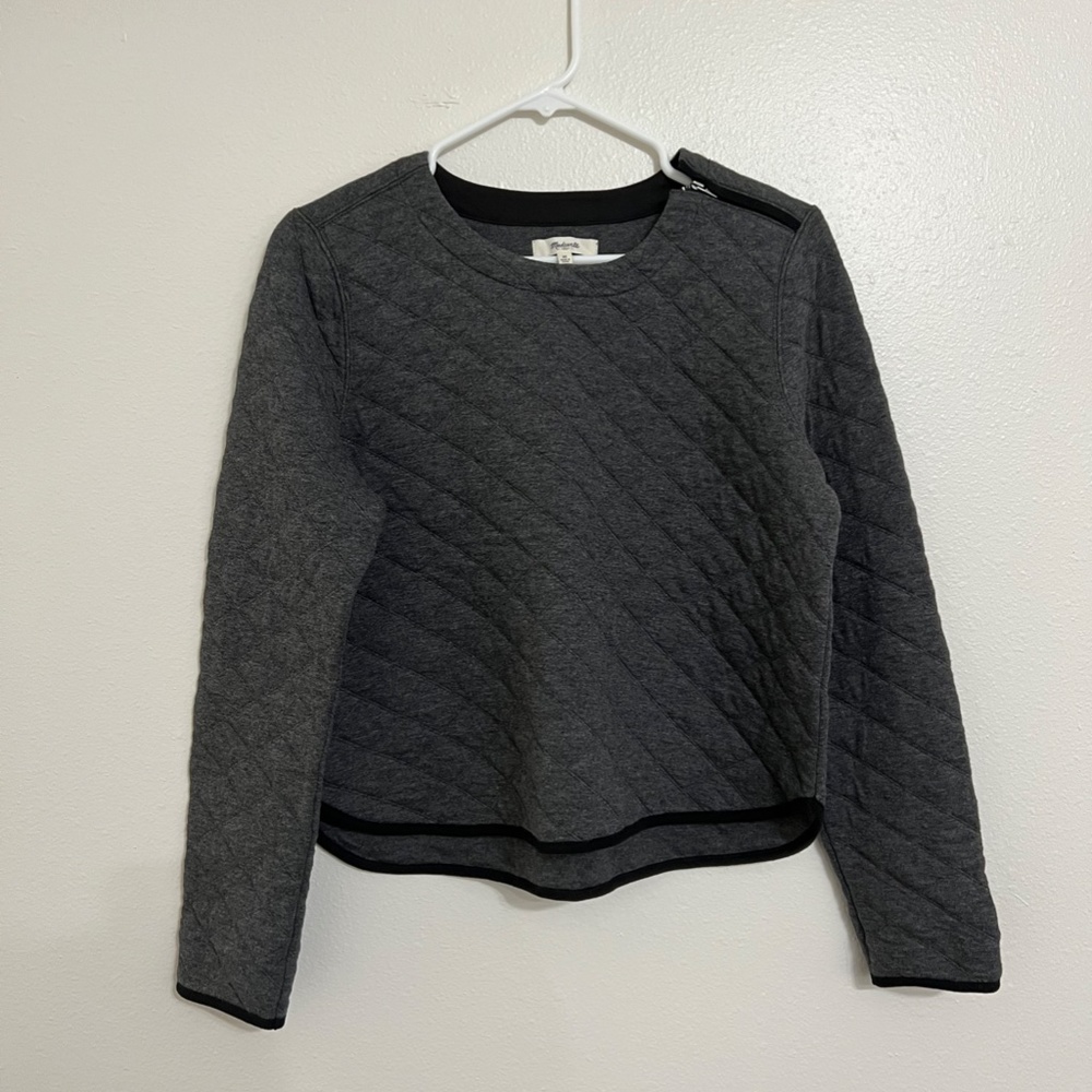 Madewell Grey Diamond-Stitch Crew-neck Sweater With Zipper Collar